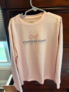 Vineyard Vines Light Pink Performance Tee with Whale Ribbon Logo